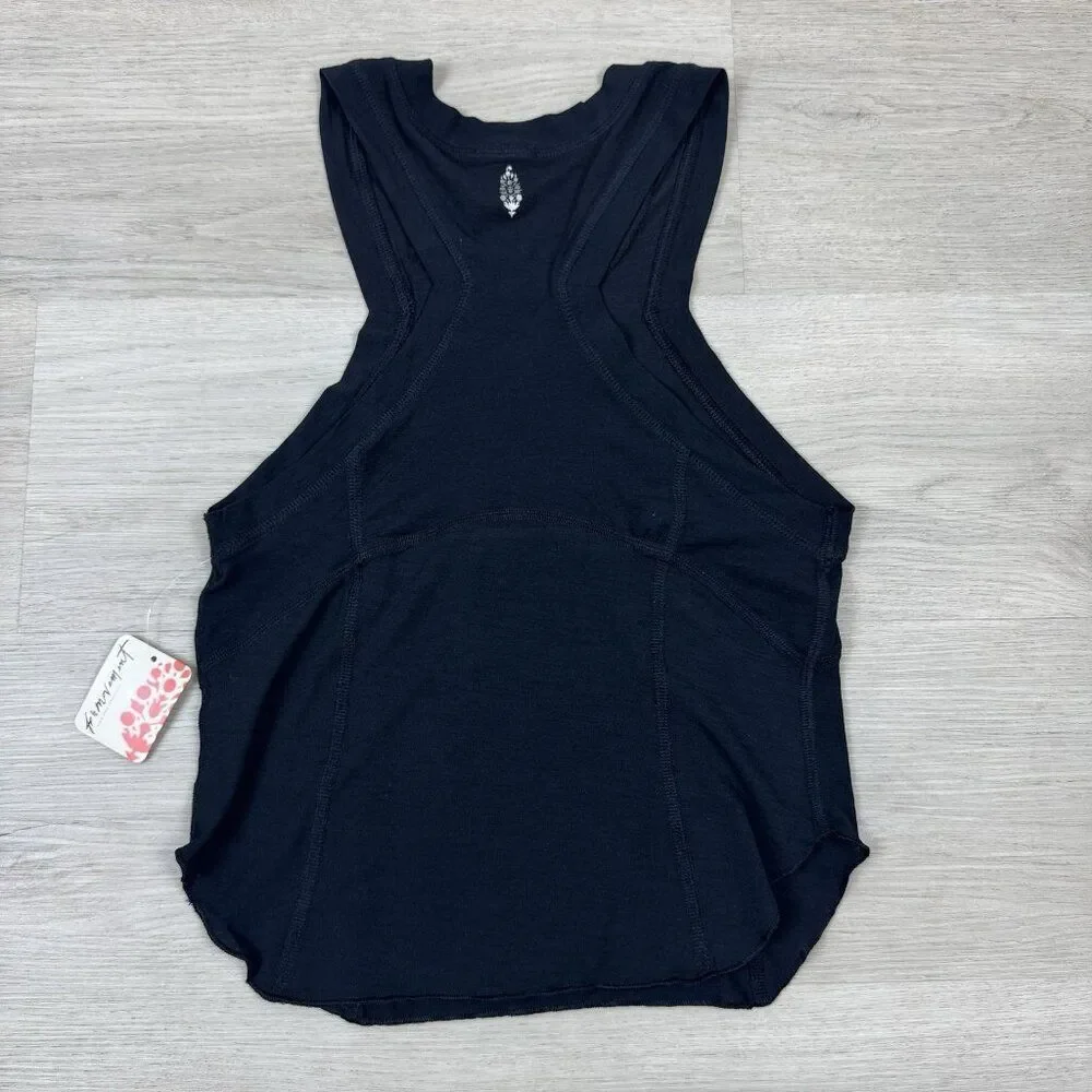 Free People Movement Silver Lining Tempo Tank Top Womens XS Black Fitted Stretch